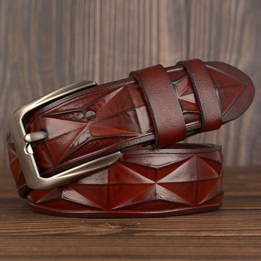 diamond-pattern belt, leather accessory men, men's casual belt - available at Sparq Mart