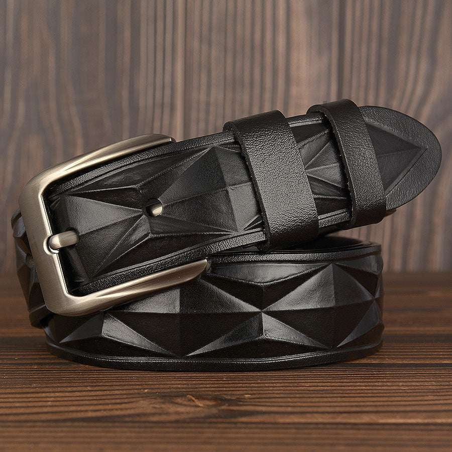 diamond-pattern belt, leather accessory men, men's casual belt - available at Sparq Mart