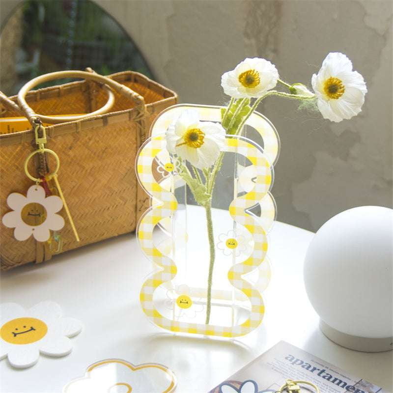 acrylic flower vase, daisy sun vase, plaid daisy vase - available at Sparq Mart