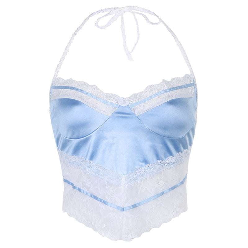 Elegant Blue Camisole, Lace Mesh Camisole, Slim Fit Camisoles - available at Sparq Mart