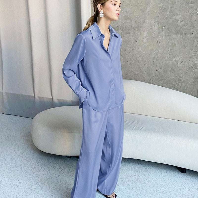 Comfortable Home Wear, Silk Leisure Suit, Women's Blue Trousers - available at Sparq Mart