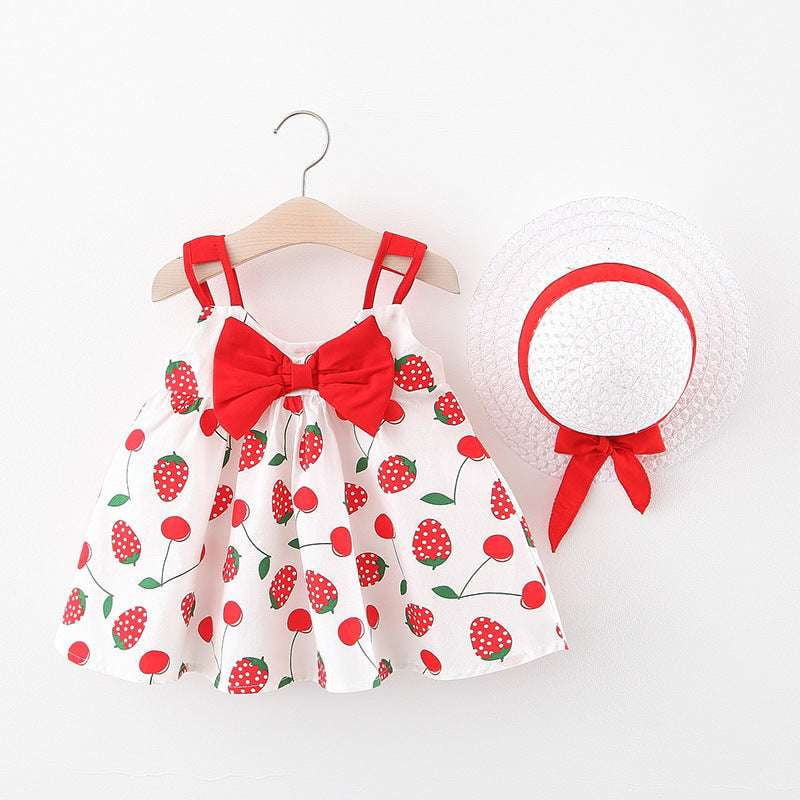 Baby Floral Outfit, Girl Dress Hat, Strawberry Print Dress - available at Sparq Mart