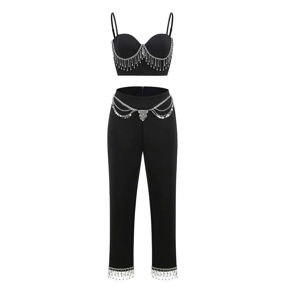 beaded vest set, slim capri outfit, two-piece capris - available at Sparq Mart