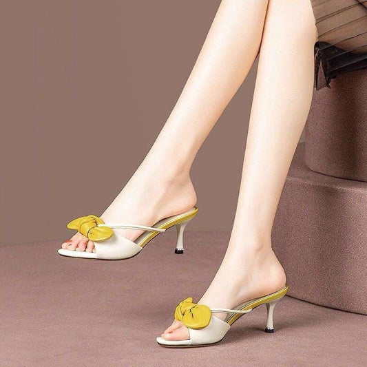 Bow Stiletto Heel Mules, Elegant Half Drag Heels, Fashionable Stiletto Slippers - available at Sparq Mart