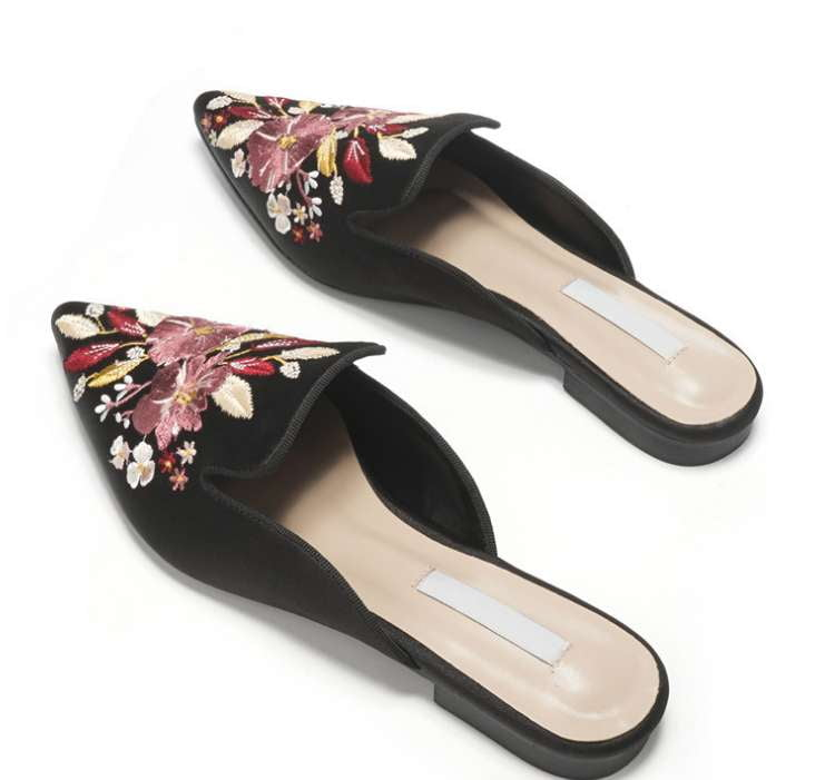 Comfortable Indoor Footwear, Embroidered Women's Slippers, Lazy Low Heel - available at Sparq Mart