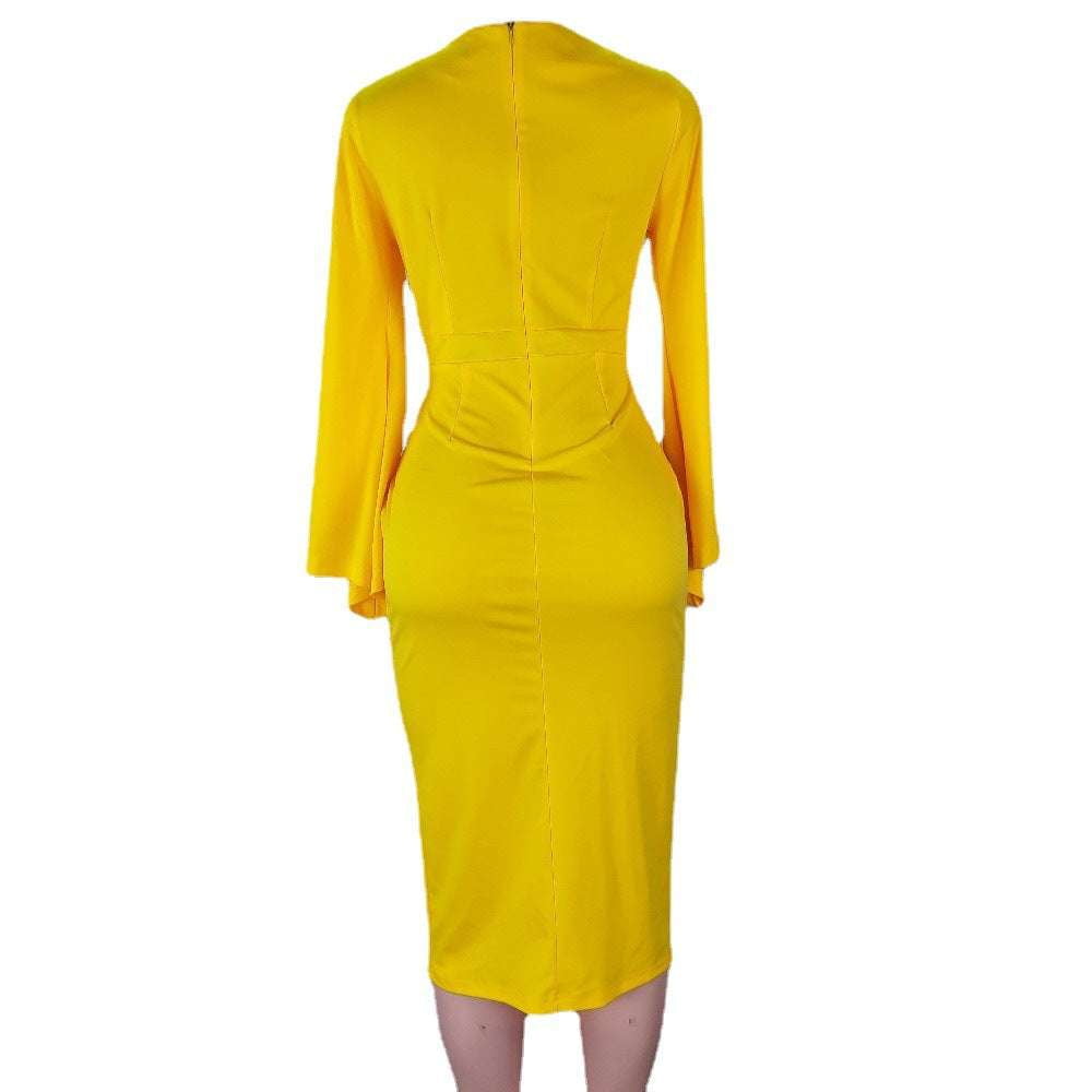 chic summer evening wear, flared-sleeve midi dress, high-waist zipper dress - available at Sparq Mart