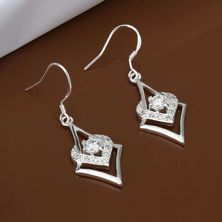 geometric drop earrings, heart zircon earrings, silver star jewelry - available at Sparq Mart