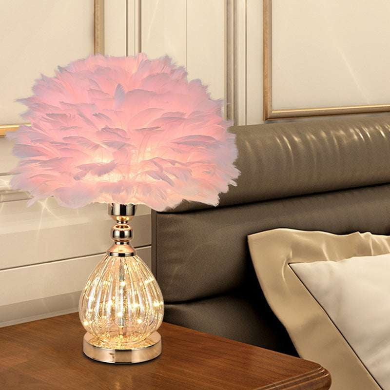 bedside feather light, pink feather lamp, unique bedside lamp - available at Sparq Mart