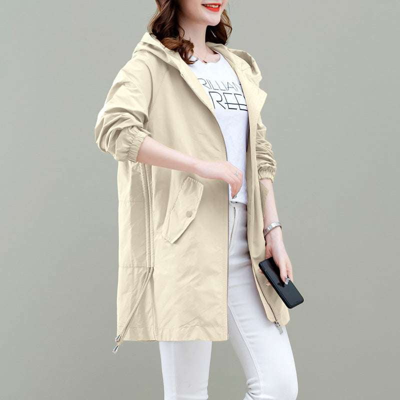 Casual Jacket for Women, Polyester Mid-Length Coat, Stylish Windbreaker Jacket - available at Sparq Mart