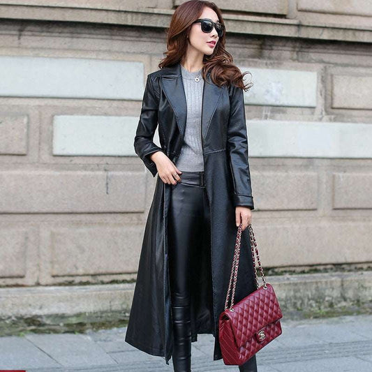 Elegant Belted Coat, Fashionable Commuter Jacket, Stylish Leather Outerwear - available at Sparq Mart