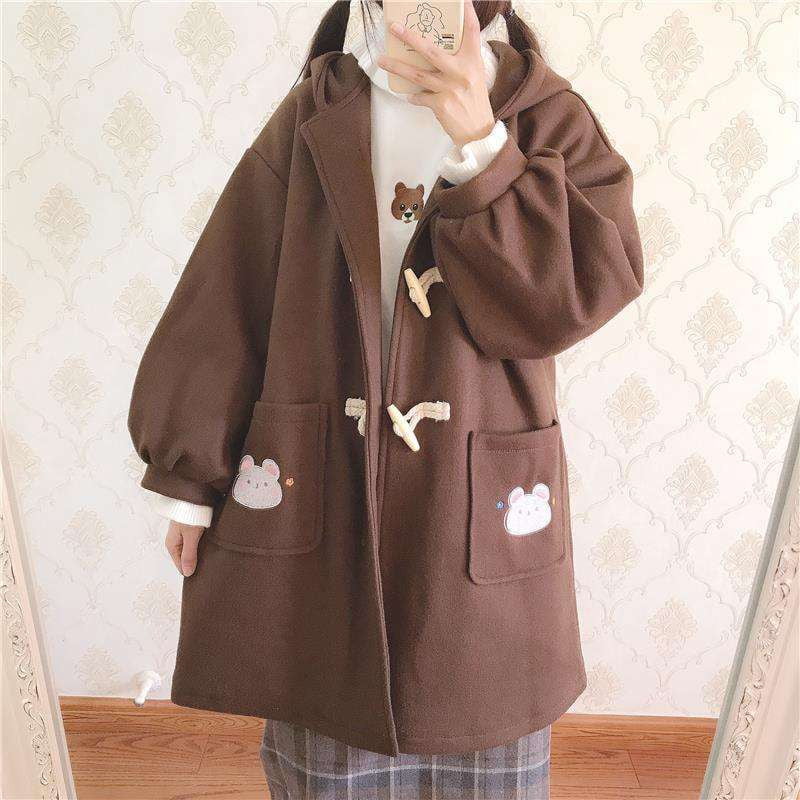 college style coat, female woolen coat, mid-length student coat - available at Sparq Mart