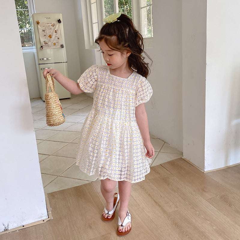 Girls A-Line Dress, Korean Puff Sleeve Dress, Summer Polka Dot Dress - available at Sparq Mart