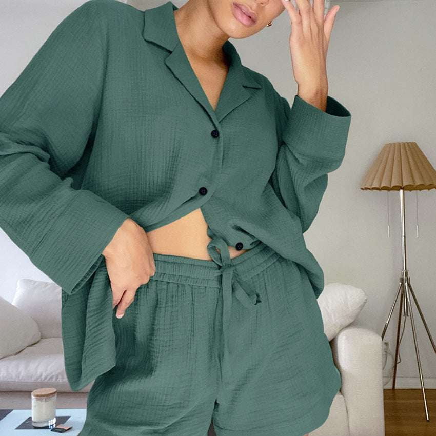 Comfortable Ladies Pajamas, Cotton Gauze Sleepwear, Green Pajamas Women - available at Sparq Mart