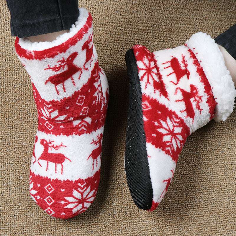 Cozy Christmas Elk, Indoor Socks Shoes, Plush House Slippers - available at Sparq Mart