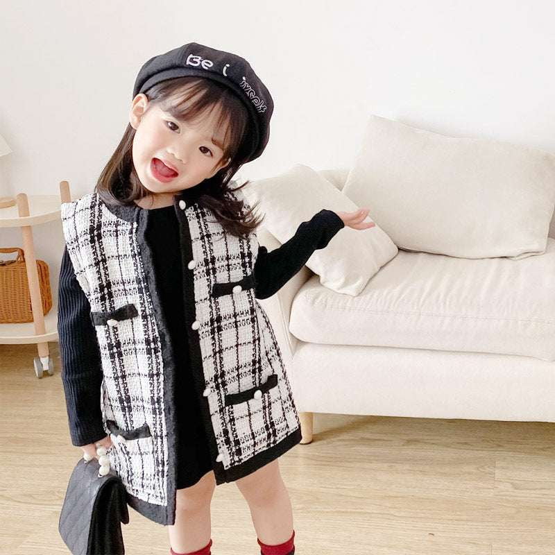 Cotton Vest Dress, Girls Knitted Outfit, Winter Woolen Dress - available at Sparq Mart