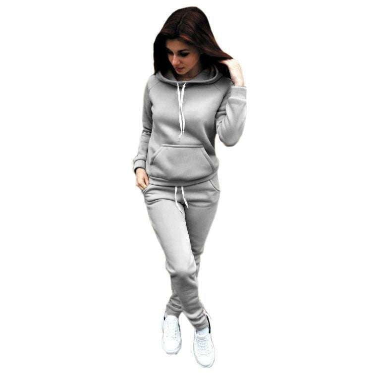 cozy loungewear set, fleece hooded tracksuit, women's sports suit - available at Sparq Mart