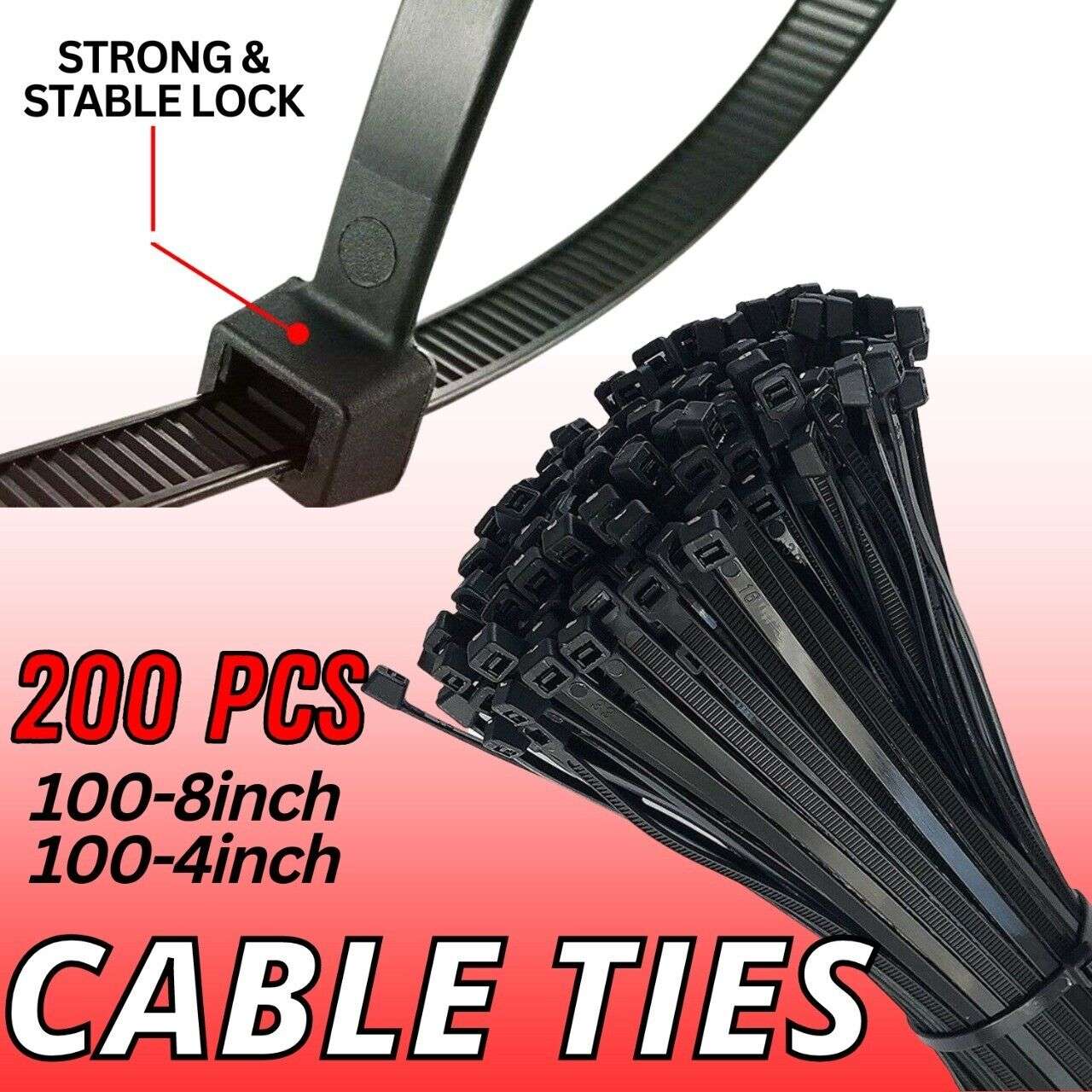 200 Pcs Bundle, Durable, Nylon Cable Zip Ties - available at Sparq Mart