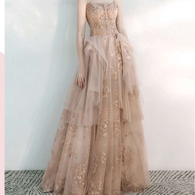 Bridesmaid Dinner Attire, Champagne Bridesmaid Dress, Evening Gown Elegance - available at Sparq Mart