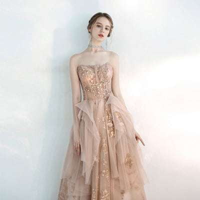 Bridesmaid Dinner Attire, Champagne Bridesmaid Dress, Evening Gown Elegance - available at Sparq Mart