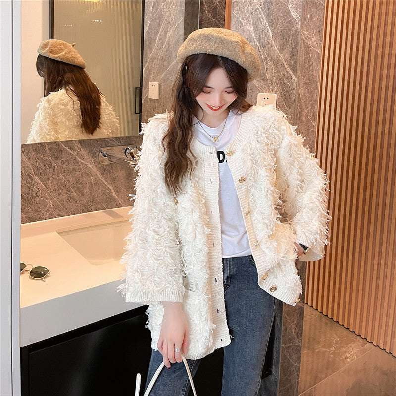 Crochet Tassel Cardigan, Elegant Lady Cardigan, Hollow Knit Sweater - available at Sparq Mart