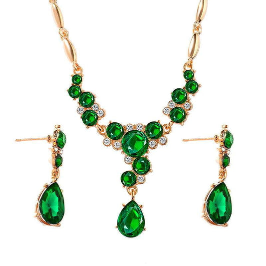 crystal necklace set, elegant jewelry sets, temperament earrings ensemble - available at Sparq Mart