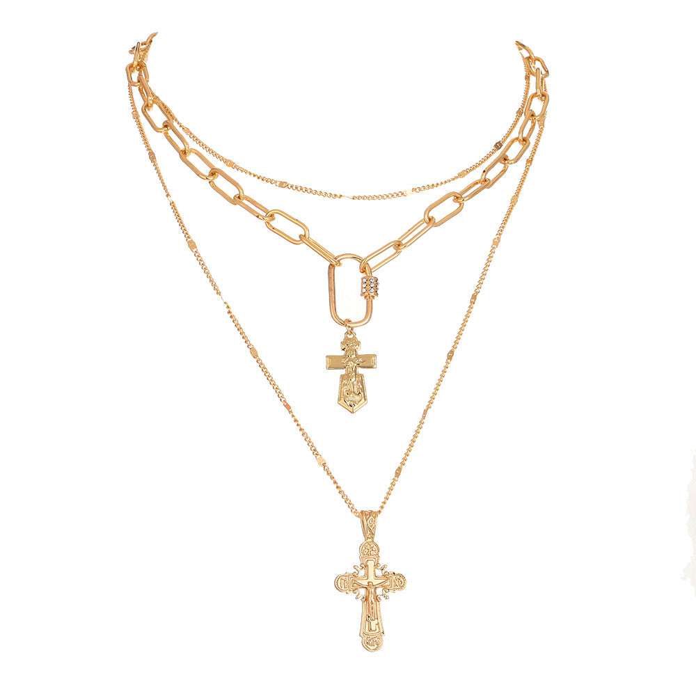 Cross Pendant Necklace, Double Cross Necklace, Pendant Necklace with Safety Clasp - available at Sparq Mart