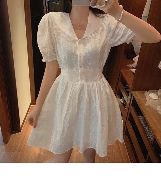 Elegant Lace Dress, White Doll Collar Dress, Women's Temperament Dress - available at Sparq Mart