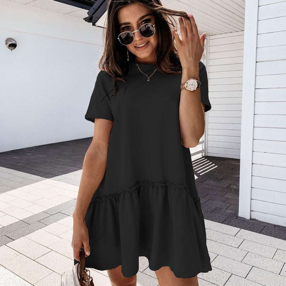 Large Hem Dress, Loose Round Neck, Ruffled Hem Dress - available at Sparq Mart