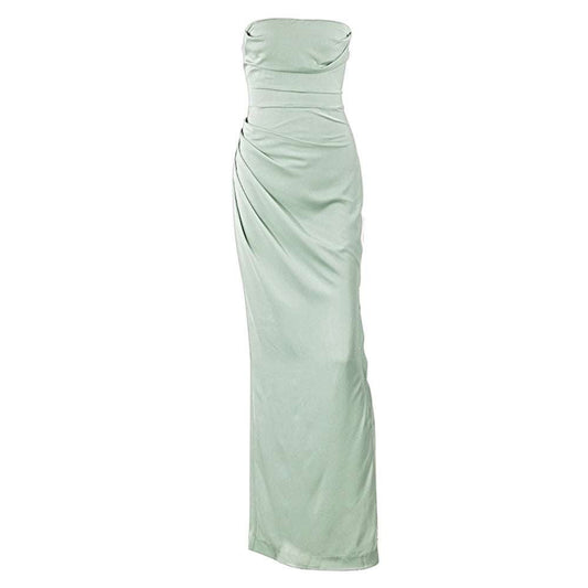 Chic Party Attire, Knee-Length Skirt, Satin Tube Dress - available at Sparq Mart