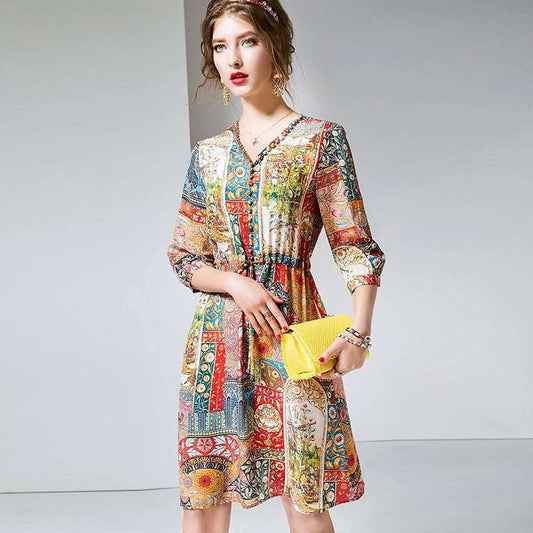 printed silk frock, silk floral dress, summer silk attire - available at Sparq Mart