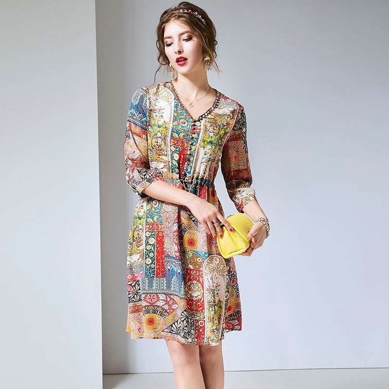 printed silk frock, silk floral dress, summer silk attire - available at Sparq Mart