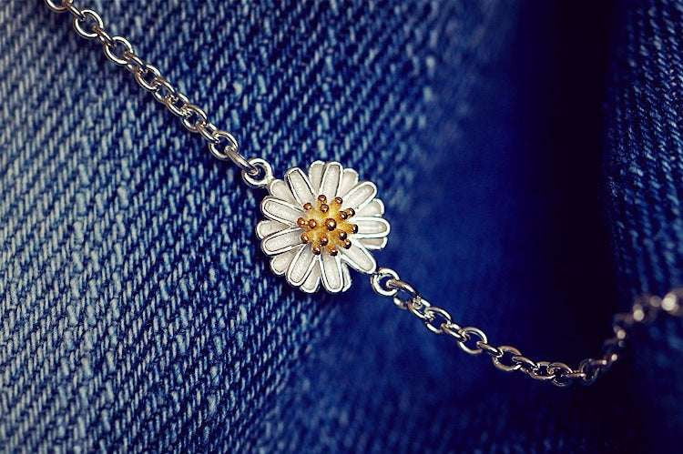 Elegant Silver Daisy Necklace, Simple Clavicle Chain, Sterling Silver Flower Pendant - available at Sparq Mart