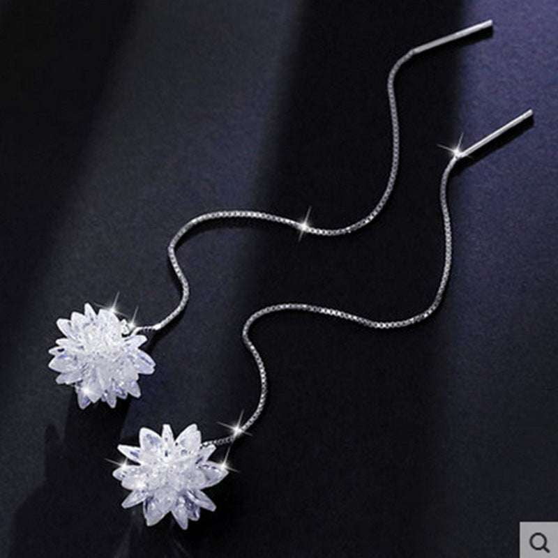 Elegant Ear Line, Flower Silver Earrings, Ice Flower Jewelry - available at Sparq Mart