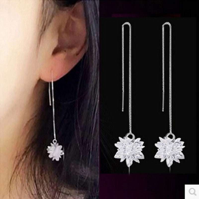 Elegant Ear Line, Flower Silver Earrings, Ice Flower Jewelry - available at Sparq Mart