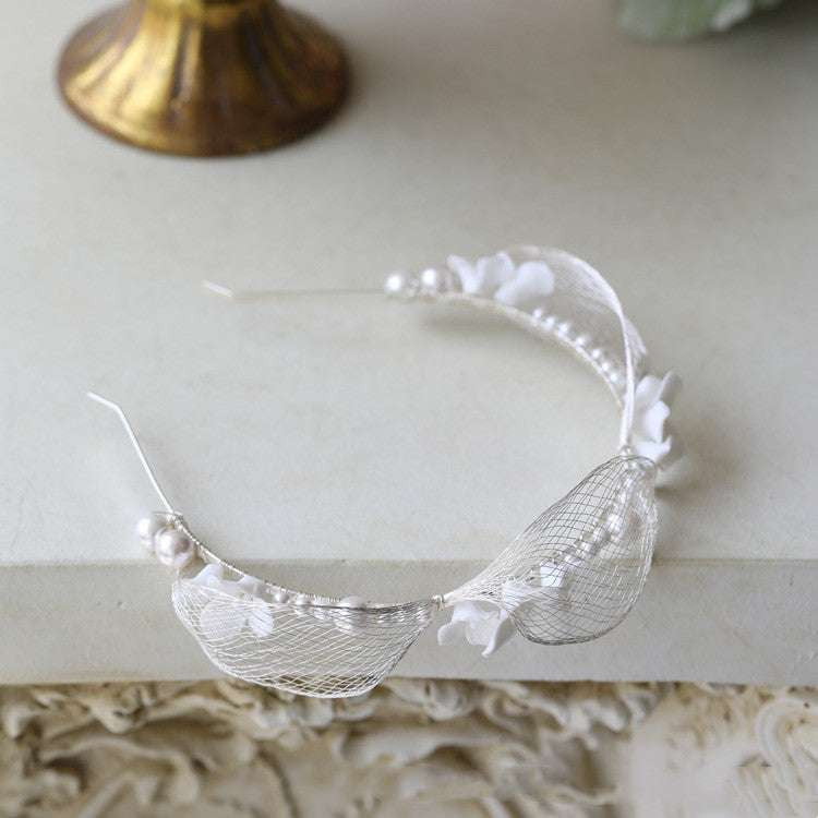 Ceramic Floral Wedding Tiara, Luxury Bridal Headpiece, Silver Bridal Hair Accessory - available at Sparq Mart