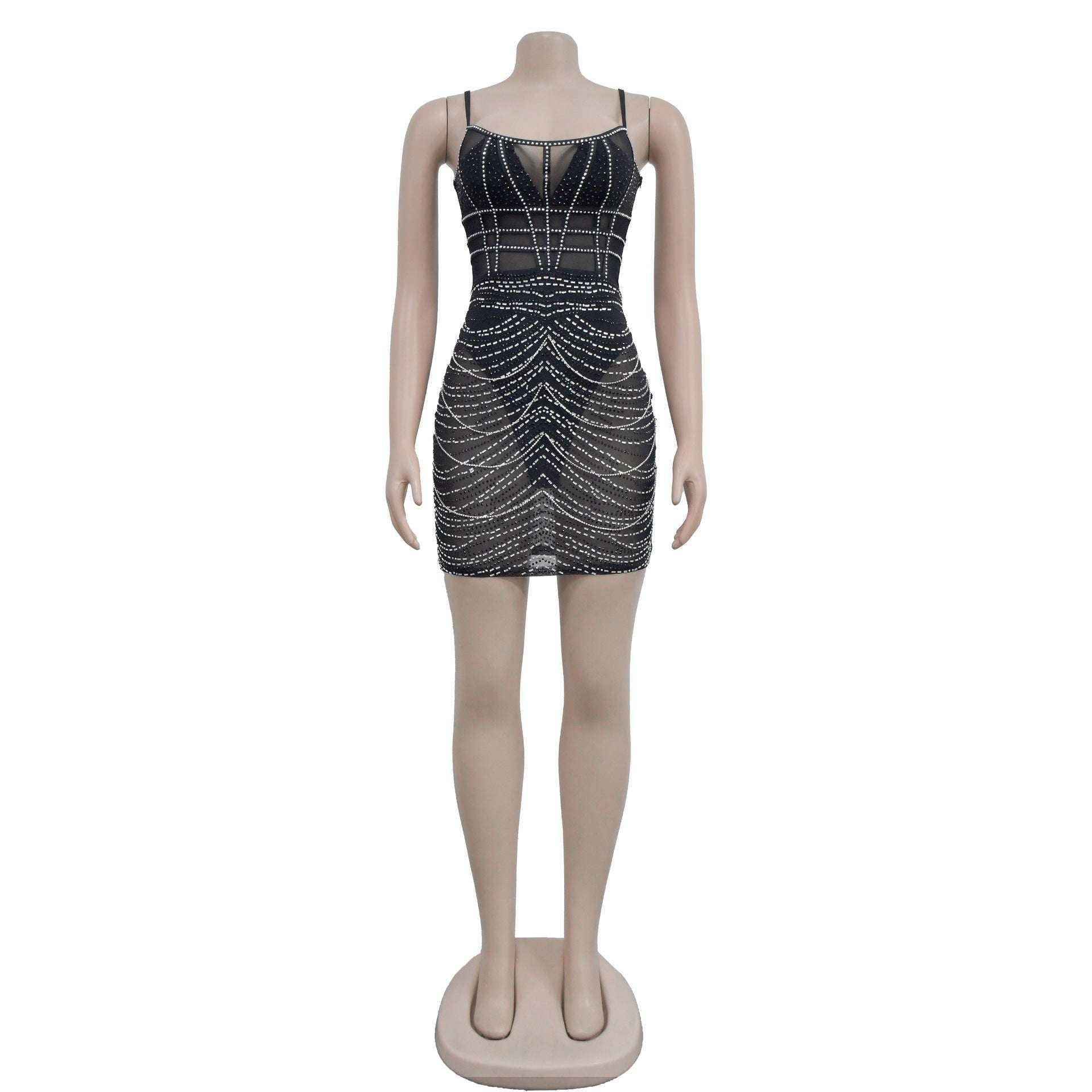 Italian Fabric Dress, Rhinestone Mesh Dress, Sleeveless Dress Elegance - available at Sparq Mart