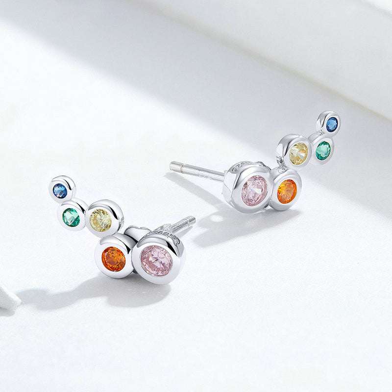 Colored Zirconia Earrings, Fashionable Sterling Silver Earrings, Women's Circle Earrings - available at Sparq Mart