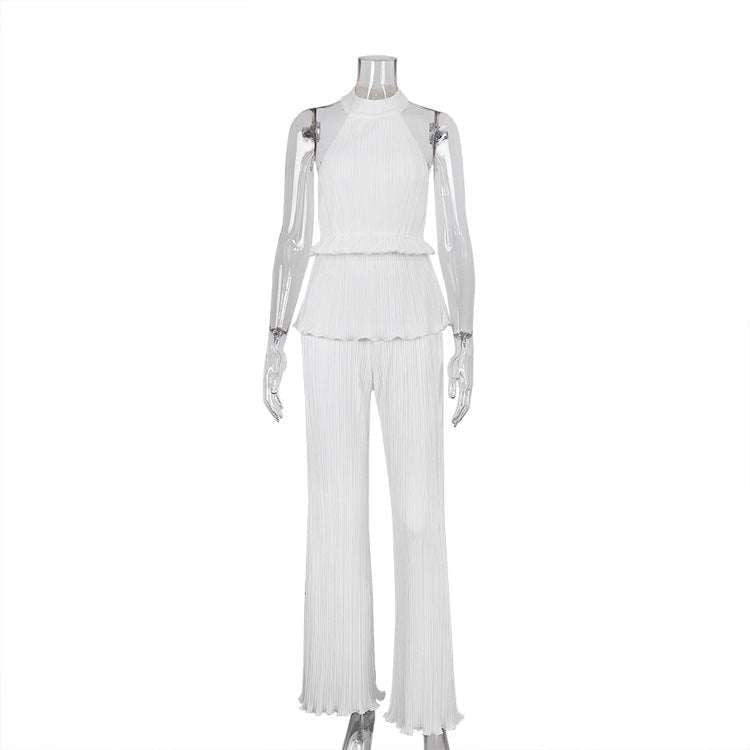 backless vest suit, high waist pantsuit, pleated wide-leg pants - available at Sparq Mart