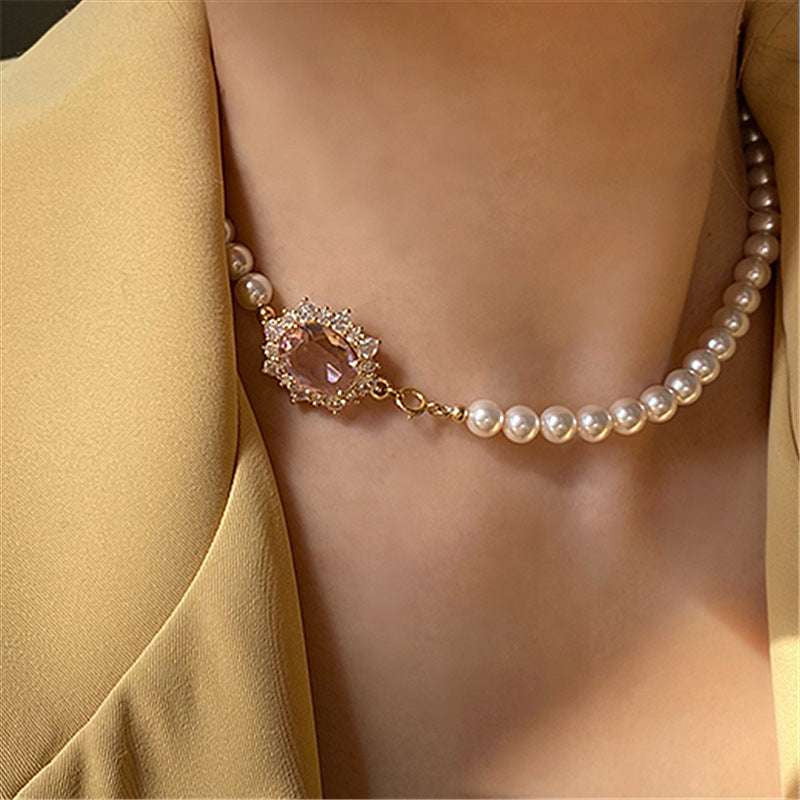 Chic Alloy Necklace, Elegant Zircon Necklace, Layered Pearl Pendant - available at Sparq Mart