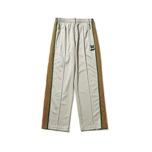 Casual Striped Side Pants, Comfort Cotton Trousers, Embroidered Wide-Leg Pants - available at Sparq Mart