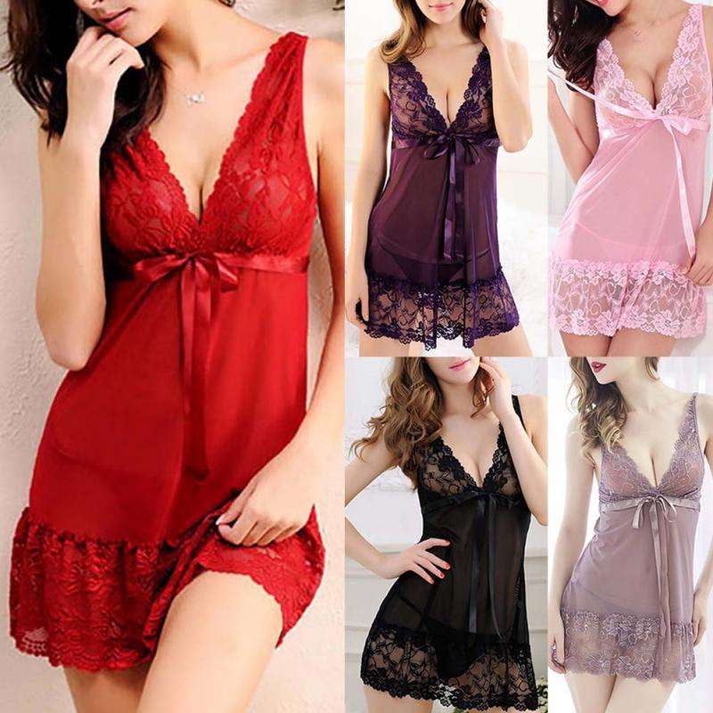 Elegant Sleepwear Lingerie, Seductive Nightwear Mesh, Sheer Lace Nightdress - available at Sparq Mart