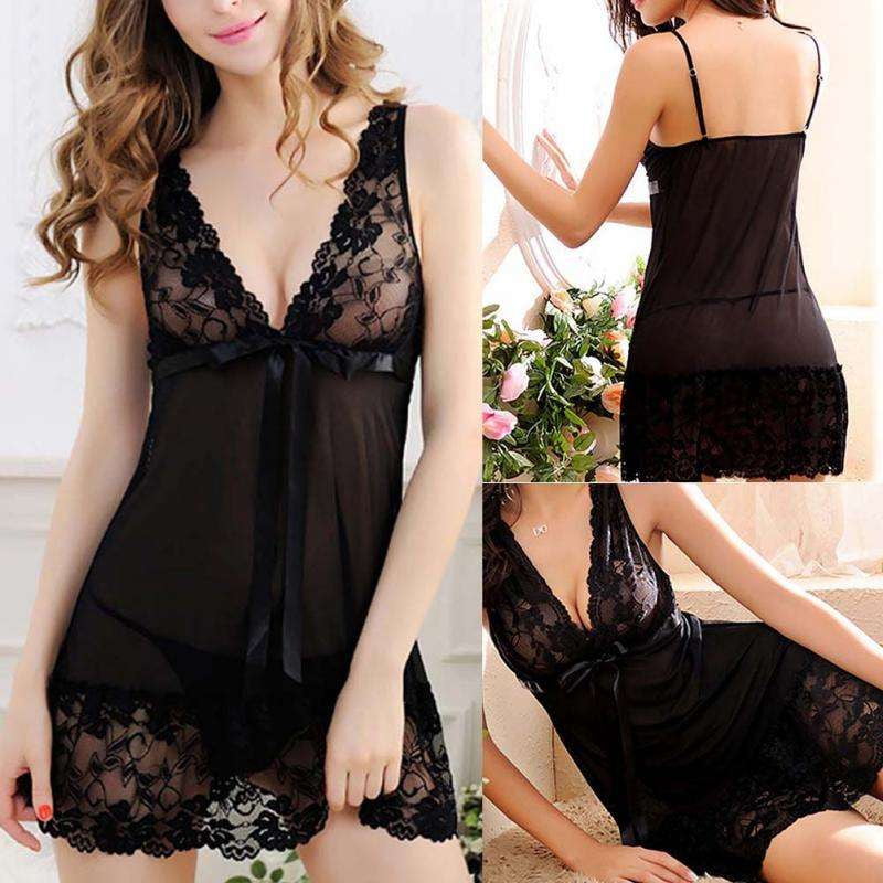 Elegant Sleepwear Lingerie, Seductive Nightwear Mesh, Sheer Lace Nightdress - available at Sparq Mart