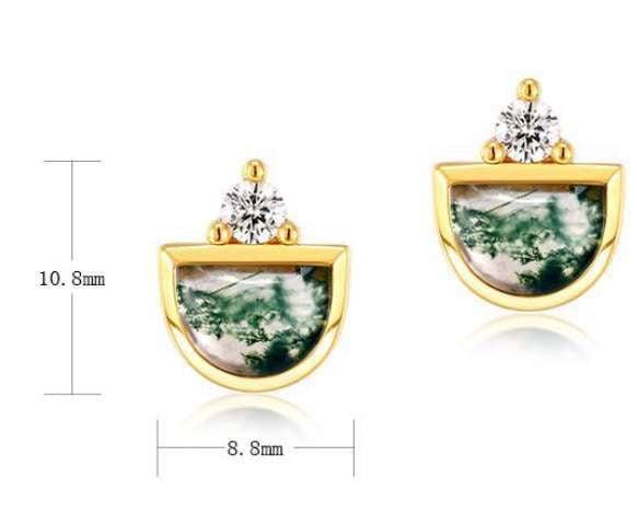 Green Moss Earrings Silver Stud Earrings S925 Moss Jewelry - available at Sparq Mart