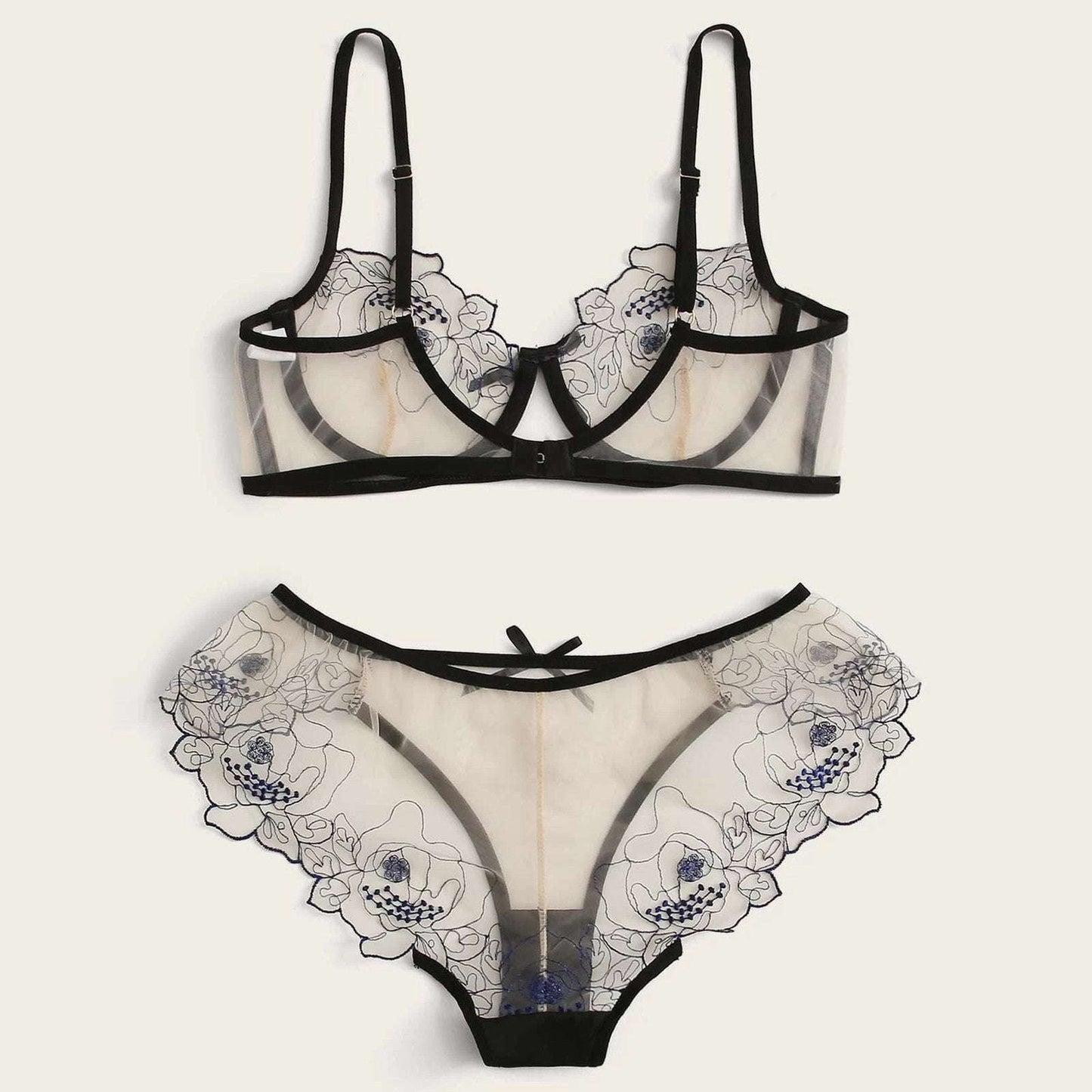 Embroidered Lingerie Set Sheer Mesh Intimates Elegant Boudoir Wear - available at Sparq Mart