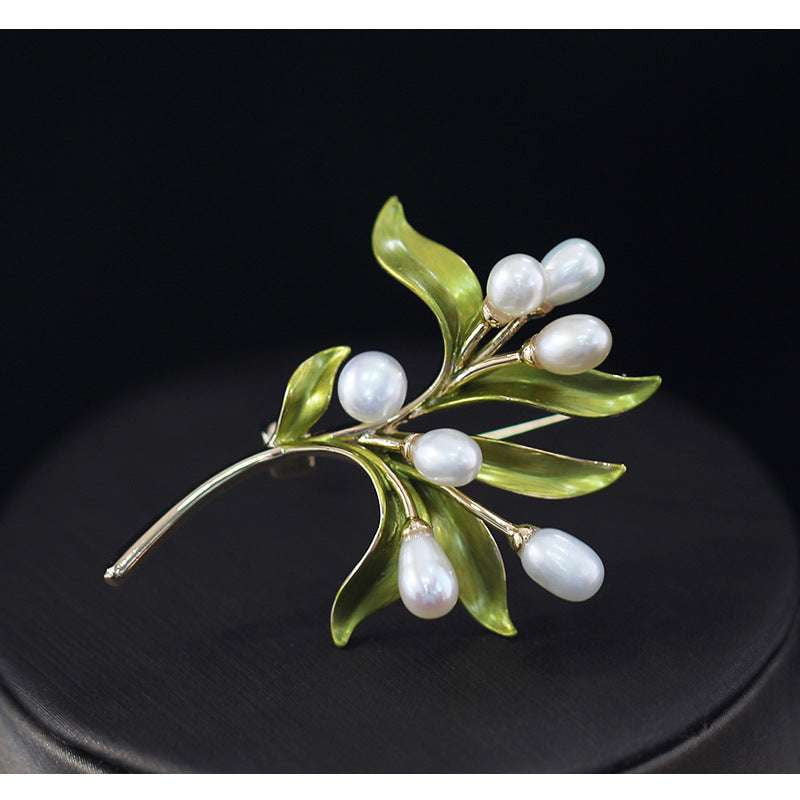 Elegant Pin Jewelry, Pastoral Style Pin, Pearl Leaf Brooch - available at Sparq Mart