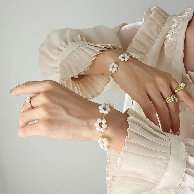 Copper String Jewelry, Fashionable Hand Accessory, Pearl Bracelet Elegance - available at Sparq Mart