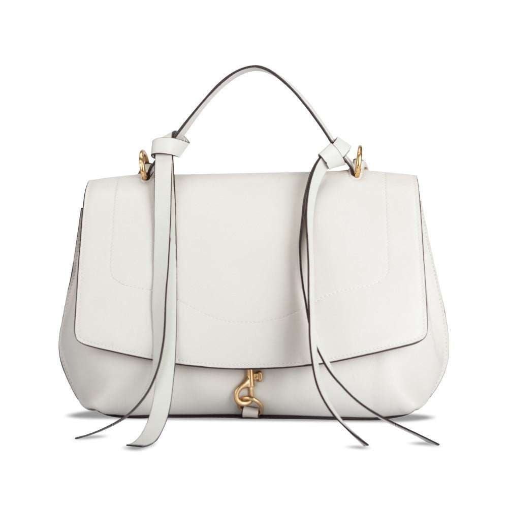 chic white handbags, leather clamshell handbags, summer handbag trends - available at Sparq Mart