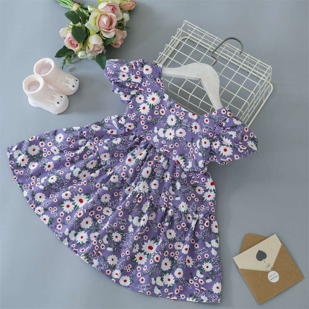 Childrens Dress Fashion, Floral Bowknot Skirt, Girls Princess Dress - available at Sparq Mart