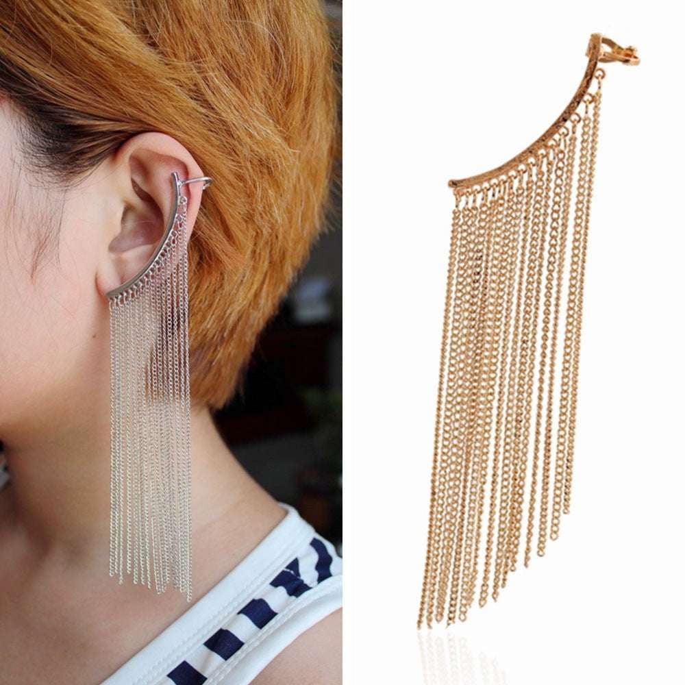 Gold Ear Ornament, Silver Ear Clip, Tassel Ear Accessory - available at Sparq Mart