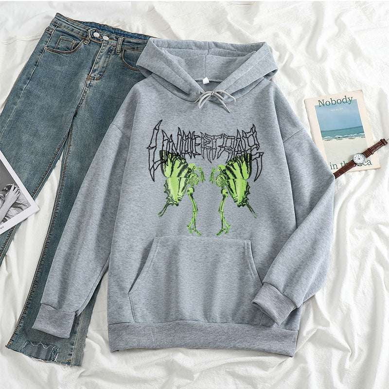 Gothic Skull Sweatshirt, Harajuku Butterfly Hoodie, Trendy Oversized Hoodie - available at Sparq Mart